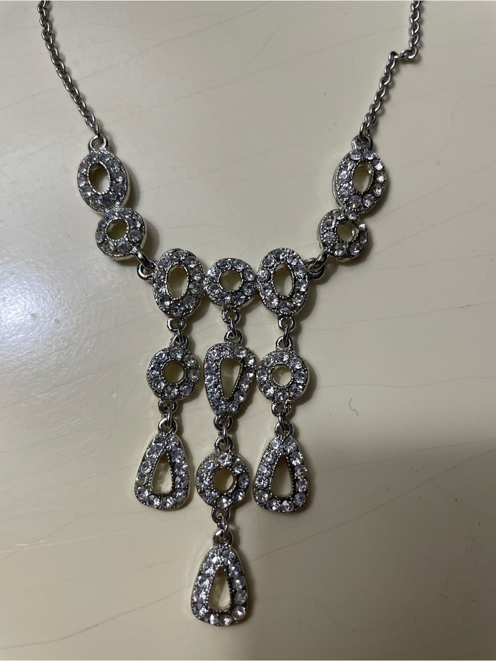 Silver Crystal Teardrop Necklace and Earrings Set - Silver Tone - Picture 9 of 13